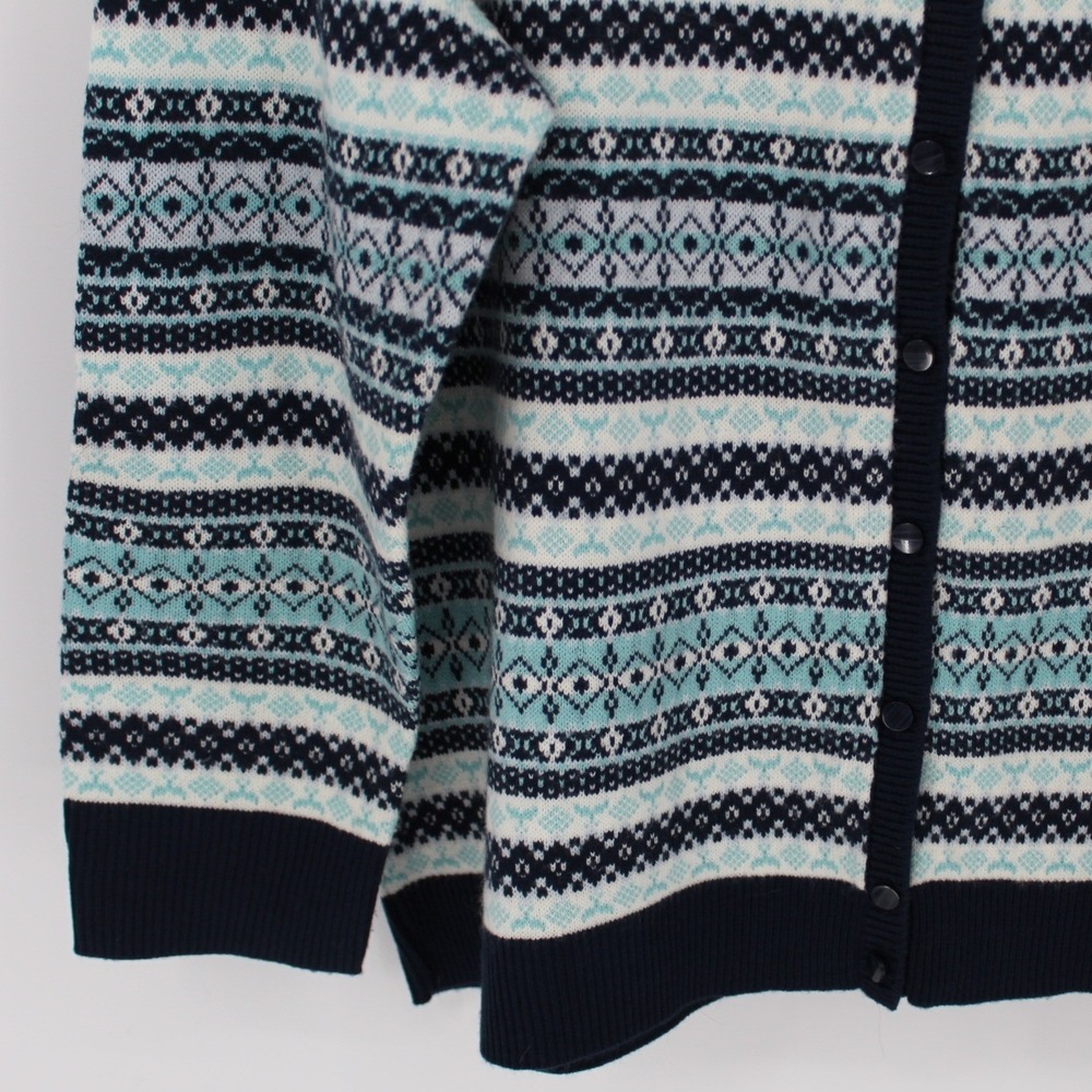 Croft‎ & Barrow $54 XXL Navy Teal White Fair Isle Button Front Knit Sweater - Picture 6 of 12